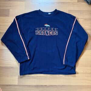 Vintage 90's Denver Broncos Navy Blue Fleece Crewneck Pullover Sweatshirt Sz 2XL